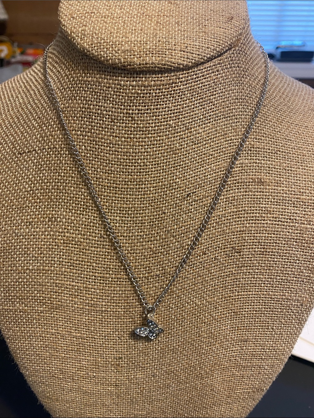 Sterling-Tone Butterfly Pendant Necklace in Silver